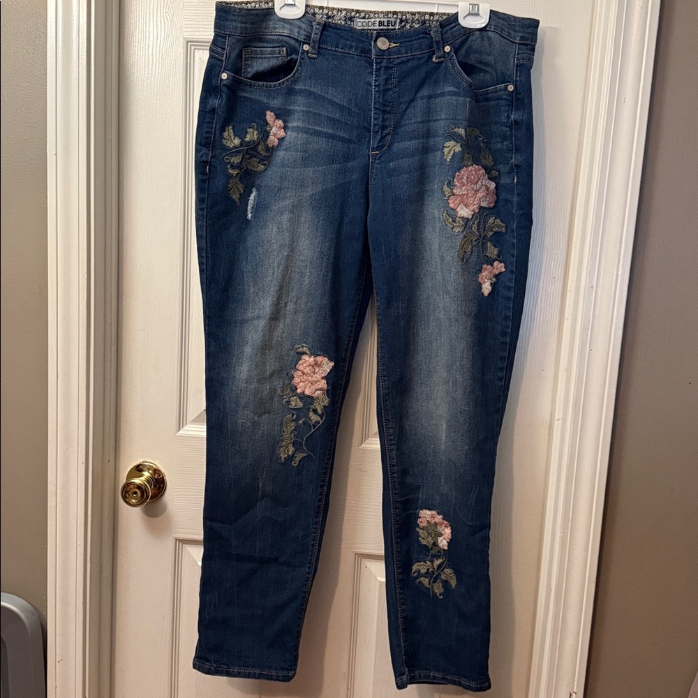 Code Bleu Denim with Floral Trim